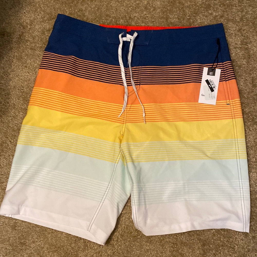 Goodfellow & Co Navy Sunset Stripe Broad Shorts